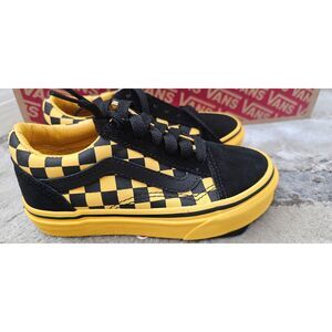 Vans Kids Black and Yellow Checkered Shoes